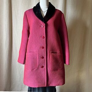 Vintage Givenchy‎ Boutiques Fuchsia Quilted Velvet Collar Coat Sz 38 Japan